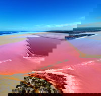 Pink Lake Aerial Flyover from Geraldton - Tourism Canberra